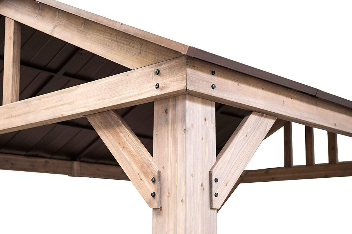 Coen L-GZ1171PWD-B Hudson Cedar Wood Pavilion with Hardtop, Gazebo, 14'x12', Natural/Brown Sunjoy