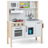 HONEY JOY Kids Kitchen Playset, Wooden Play Kitchen for Toddlers, Microwave, Range Hood, Ice Maker, 18 Cooking Accessories, Little Chef Pretend Play Toy Kitchen Set, Gift for Boys Girls, Natural HONEY JOY