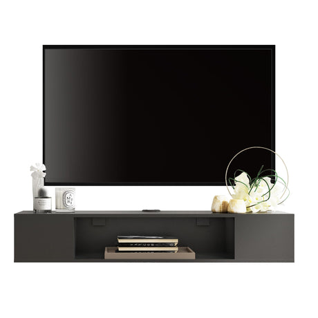 FITUEYES Black Floating TV Stand, Wall Mounted Entertainment Center Wood Storage, Media Console Shelf Under TV for Living Room, 39.4" FITUEYES