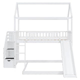Bunk Bed with Slide, House Bunk Beds Twin Over Full Stairway Bunk Beds Playhouse Bunkbed with Storage for Kids Toddlers Girls/Boys, White Bellemave