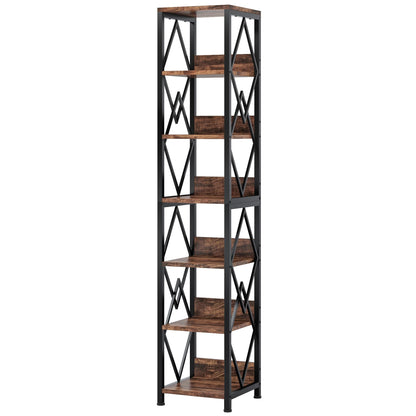 Tribesigns 75-Inch Tall Narrow 6-Tier Bookshelf with Heavy Duty Metal Frame in Brown - WoodArtSupply