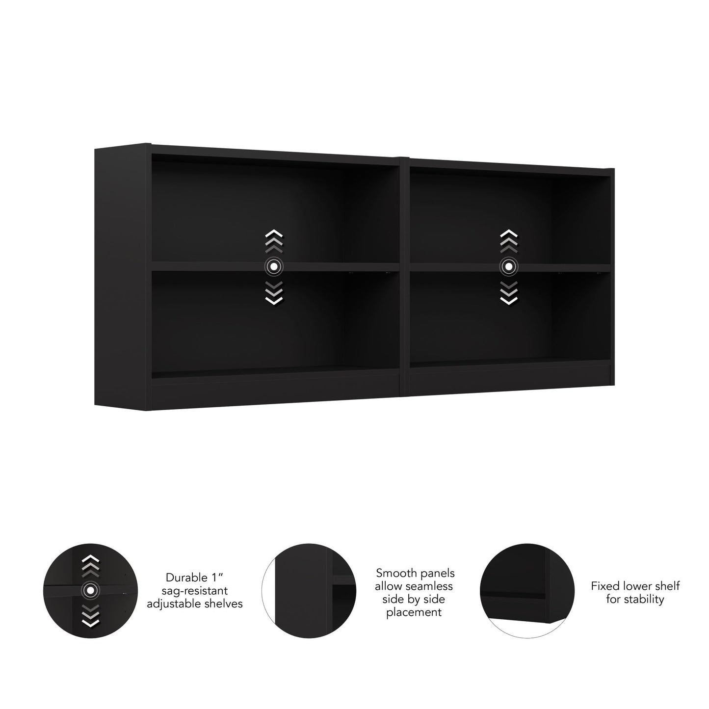 Bush Furniture Universal Black 2 Shelf Bookcase Set - Versatile Storage and Display for Home Office or Living Room - WoodArtSupply