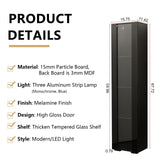 Pvillez 67" LED Display Cabinet with 4 Glass Shelves & 1 Door, Modern Curio Cabinet Collection Display Case Storage Cabinet, High Gloss Floor Standing Bookshelf for Living Room Bedroom Office (Black) Pvillez