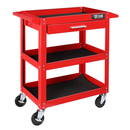 TUFFIOM 3 Tier Rolling Tool Cart, 330 LBS Capacity Industrial Service Cart, Heavy Duty Steel Utility Cart, Tool Organizer with Drawer, Perfect for Garage, Warehouse & Repair Shop (Red) - WoodArtSupply