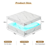 HedoAjim White Marble LED Coffee Table for Living Room, Living Room Table 2-Tier Square Middle Center Table, Modern Coffee Tables with Storage, Contemporary Wood Tea Tables for Dining Reception HedoAjim