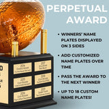 Whiskey Decanter Fantasy Football League Trophy - Customizable FFL Champion Award with Personalized Winner Name Plates - Gold Crown Stopper (Pressed Wood) Alpha Awards