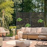 Metal Outdoor Privacy Screen with Stand, 3 ft W x 6 ft H PE-Coating Steel Pipes and Slats Panels, Decoative Privacy Screen Fence Panels Freestanding for Outside Patio Garden Backyard, Brown OTOSUNNY