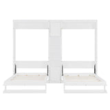 SOFTSEA Twin and Twin Size Dual Murphy Bed with Cabinets and Shelves, Hideaway Platform Bed Frame with 2 Cabinets, 2 in 1 Design, for Home Guest Room, White SOFTSEA