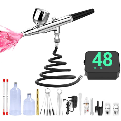 MADETEC Professional Nail Art Airbrush Kit with Compressor - 3 Adjustable PSI (25/35/48), Stable Pressure, 0.2/0.3/0.5mm Nozzles, Non-Clogging for Nail Art, Painting, Model, Cake ect Black MADETEC