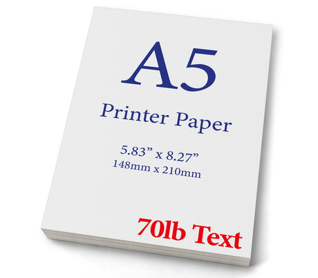 Premium A5 (8.3"x 5.83") Printer Paper - 70lb Text (105 gsm) Bright White Paper (100 Sheets) Desktop Publishing Supplies