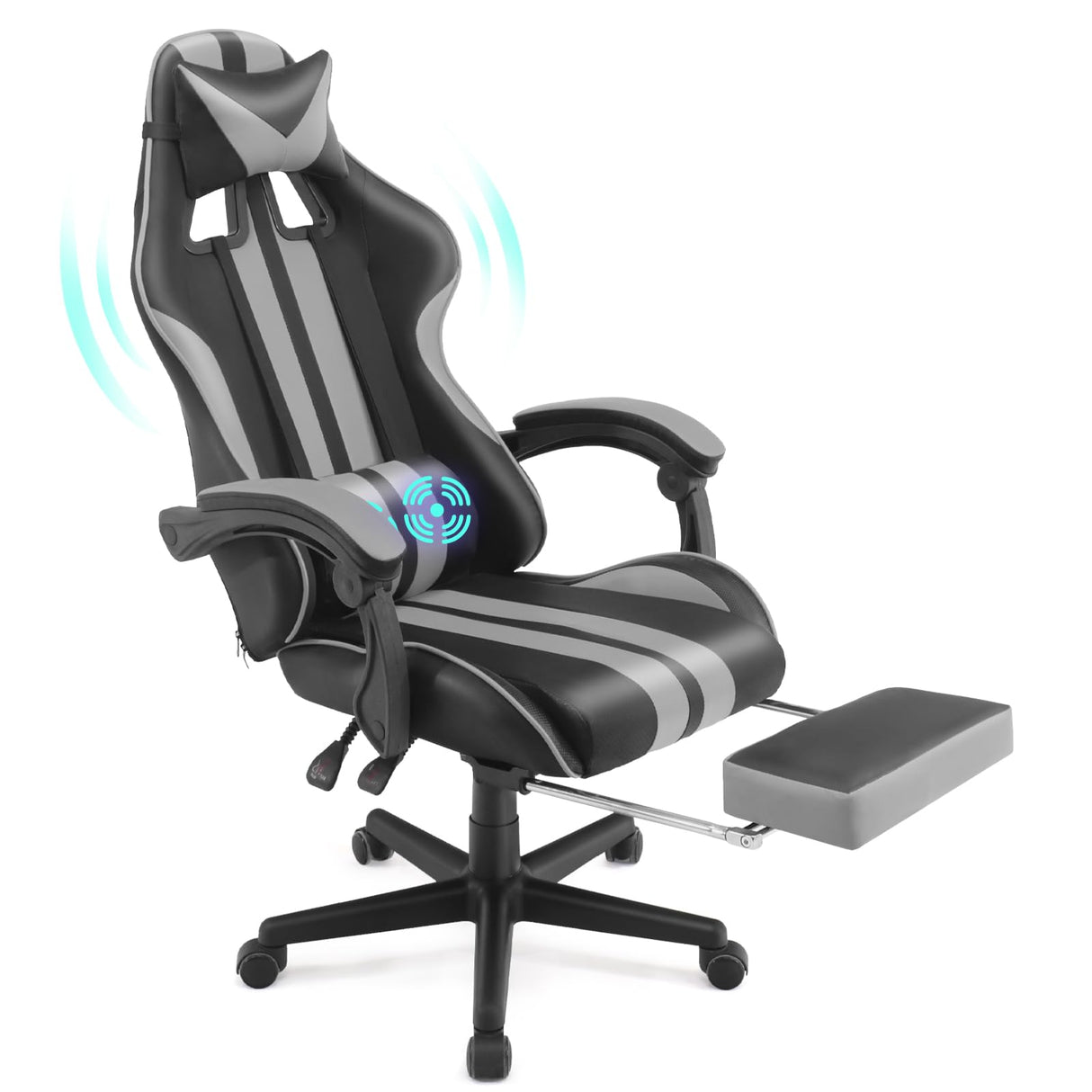 Ferghana Grey Gaming Chairs with Footrest,PC Gaming Chair,Computer Chair, E-Sports Chair,Ergonomic Office Chair with Adjustable Headrest and Lumbar Support(Grey) Ferghana