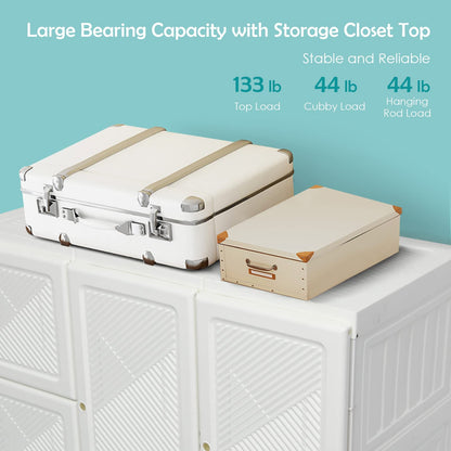 Tangkula Portable Closet Wardrobe, Foldable Clothes Organizer with Cubby Storage, Hanging Rods, Easy Assemble Clothing Storage with Magnet Doors, Folding Bedroom Armoire (10 Cubbies & 2 Rods) - WoodArtSupply