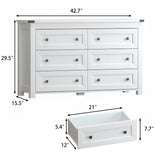 Wodeer White 6 Drawers Dresser for Bedroom,Wood Farmhouse Storage Chest of Drawers, Dresser with Metal Handles,Dressers Organizer for Bedroom, Living Room,Nursery,Hallway,White Wodeer