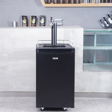 VEVOR Beer Kegerator, Single Tap Draft Beer Dispenser, Full Size Keg Refrigerator With Shelves, CO2 Cylinder, Drip Tray & Rail, 32°F- 50°F Temperature Control, Holds 1/6, 1/4, 1/2 Barrels, Black VEVOR