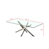79" Large Dining Table, Glass Kitchen Table for 8-10 Person, Modern Dining Room Table with 0.39" Thick Tempered Glass Top and Silver Stainless Steel Pedestal Base, Big Dining Room Table for Home Pvillez