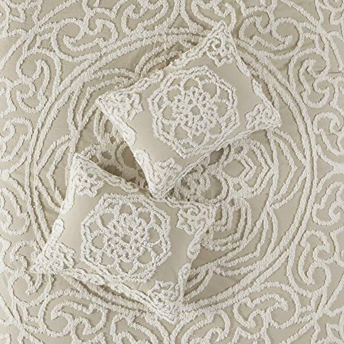 Madison Park Laetitia Lightweight 100% Cotton Quilt Set, Breathable Chenille Tufted, Shabby Chic Boho Medallion Design, Sham, Floral Ivory w/ Tassels, King/California King (104 in x 92 in) 3 Piece Madison Park