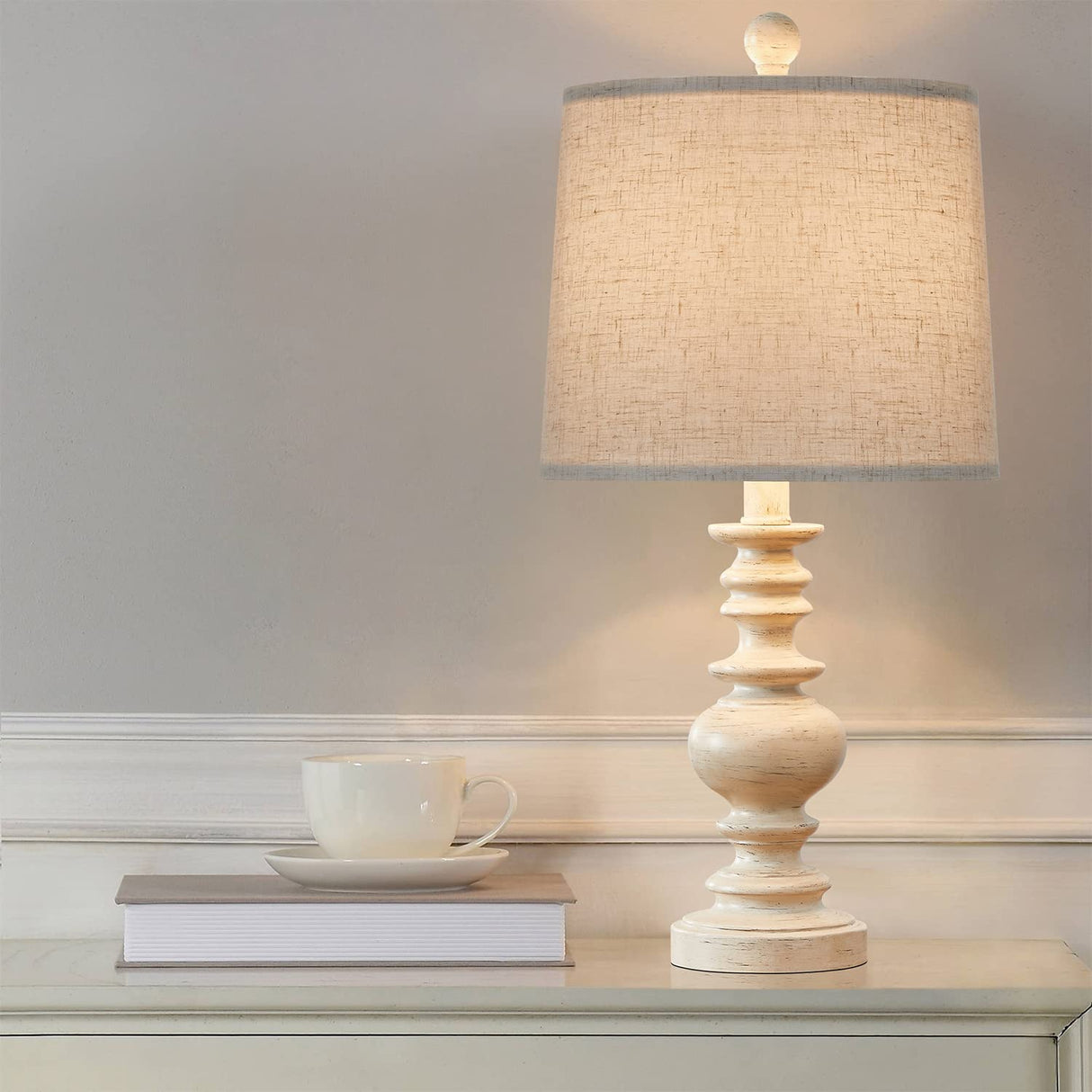 BOBOMOMO Resin 20.5" Farmhouse Lamps for Bedrooms Retro Side Table Lamps Bedside Lamp for Side Nightstand Living Room（Old-White） BOBOMOMO