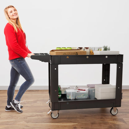 Our Modern Space Commercial Grade 2 Shelf Utility Cart with Wheels - Rolling Tool Cart, Heavy Duty Service Push Cart for Business Warehouse Office Restaurants Ecommerce Garage - WoodArtSupply