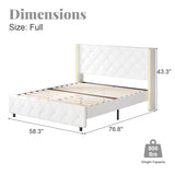 Full Bed Frame with Headboard, PU Leather Platform Bed with Wingback, Modern Bed Frame with Diamond Tufted, No Box Spring Needed, Easy Assembly, White HOMBCK