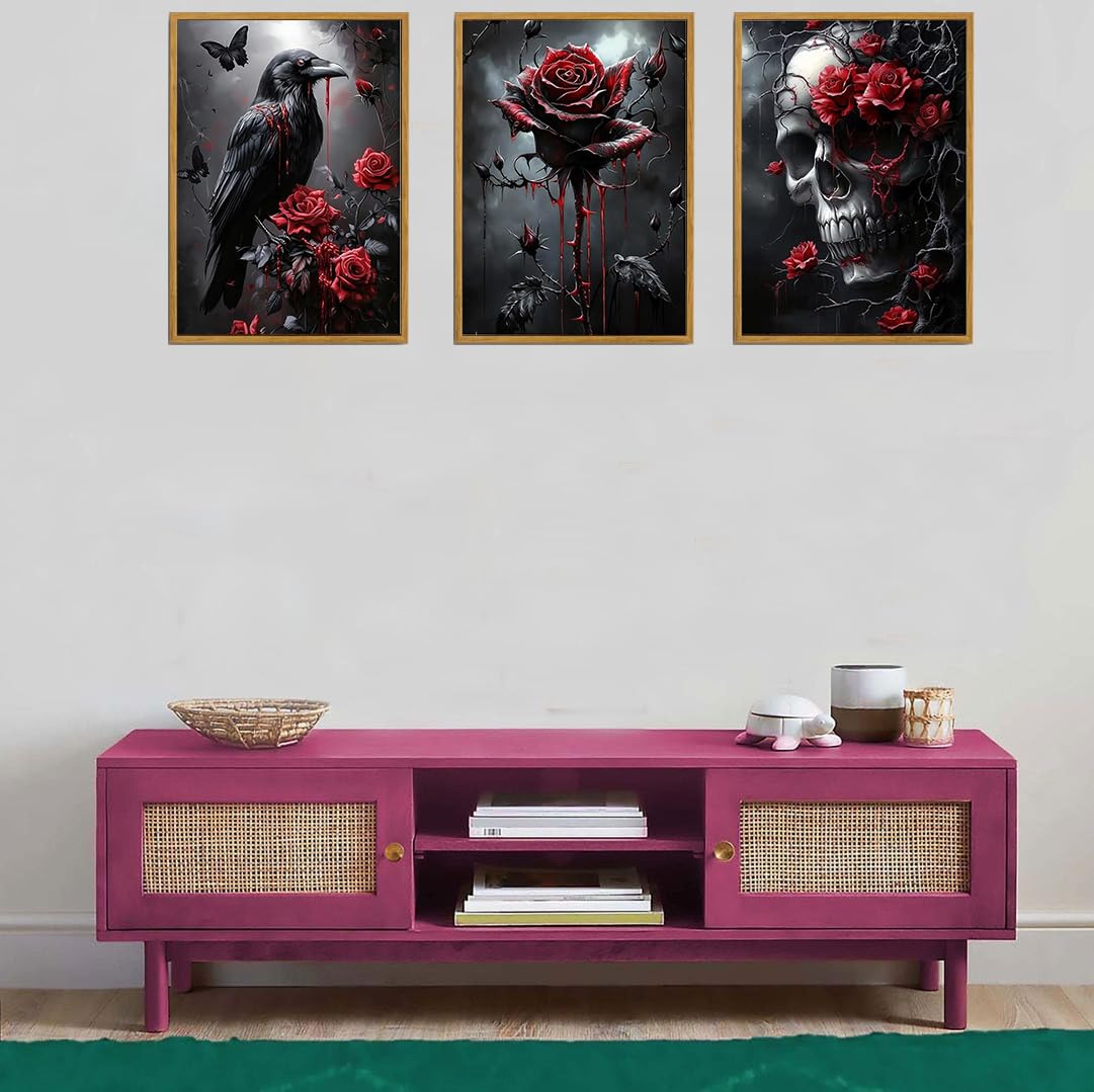 DAZZLEDOTS Diamond Art Kits for Adults, 3-Pack Halloween Diamond Painting Kits for Beginner Skull Round 5D Full Drill Diamond Dots Crafts for Home Wall Decor Gifts 12x16 Inch DAZZLEDOTS