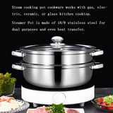 Steamer Pot for Cooking 11 inch Stainless Steel, 2-tier Multipurpose 18/8 Stainless Steel Steam Pot Cookware with Lid for Vegetable, Dumpling, Stock, Sauce, Food LCPUD