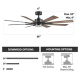 VONLUCE Ceiling Fans with Lights, 60 Inch Ceiling Fan and Remote, 3CCT, 6 Speeds Reversible Quiet DC Motor, Ceiling Fan for Living Room Farmhouse Bedroom Kitchen Patio Indoor, Black VONLUCE