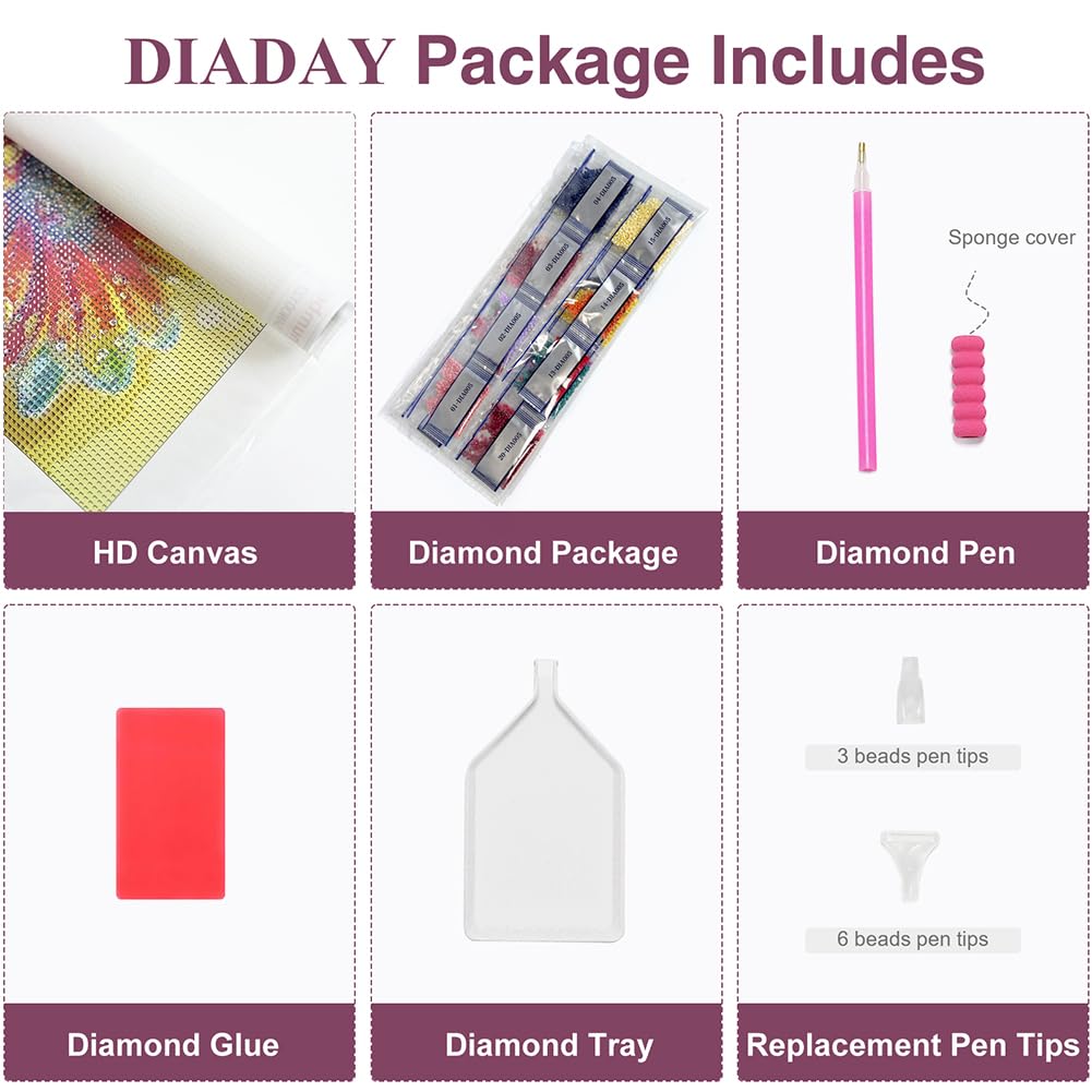 DIADAY 5D Mandala Diamond Painting Kits for Adults & Beginners, Diamond Art Kits, Full Drill Round Gems, DIY Dot Craft, Home Wall Decor Gift, 12x12 Inches DIADAY