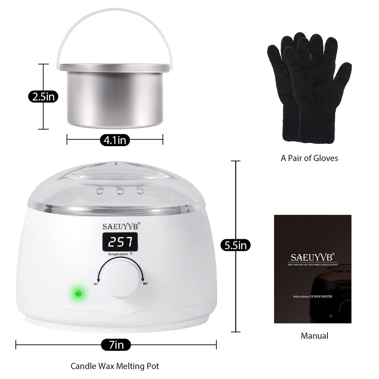 SAEUYVB Wax Melter for Candle Making,Candle Melting Pot,Candle Wax Melter,Multifunctional Wax Melting Tool with LED Temperature Display （White） SAEUYVB