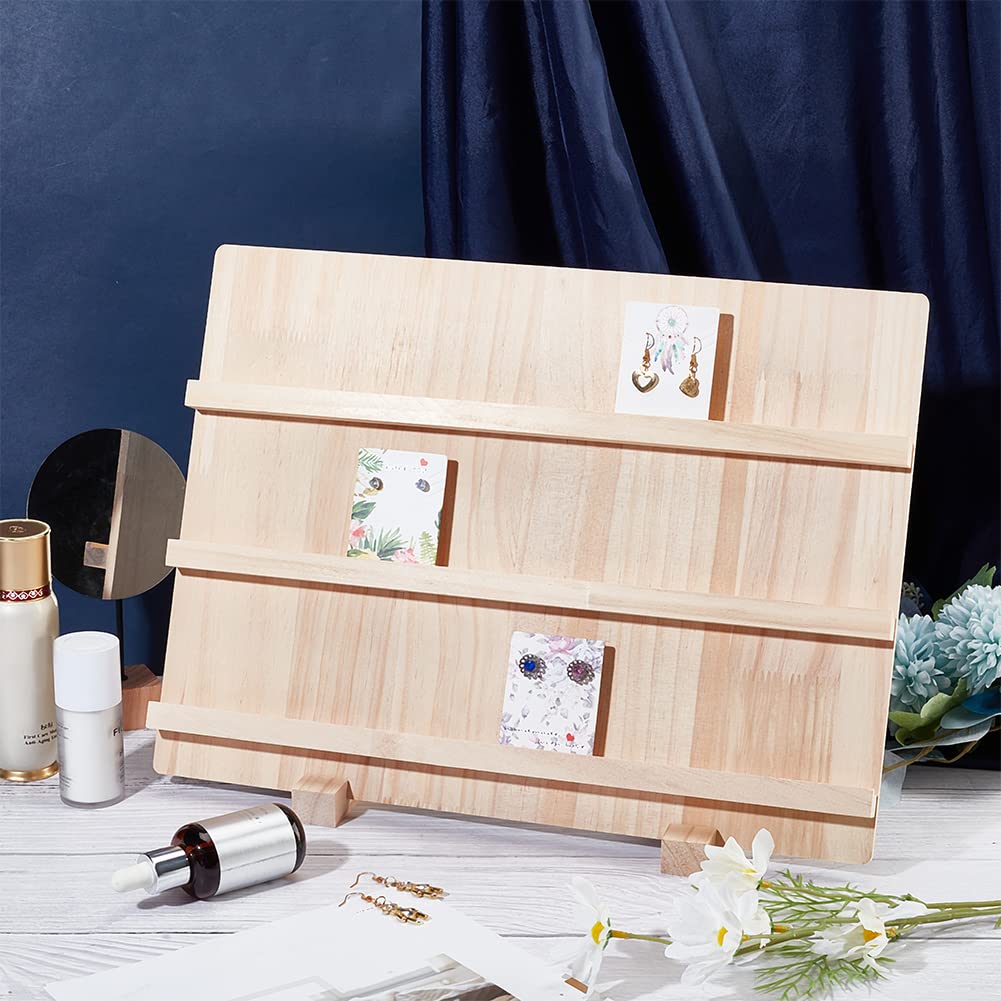 NBEADS Wood Earring Display Stands, 3 Layers Jewelry Earring Display Holder Wood Earring Card Holder Photos Business Card Holder Display with Base Stand for Home Office Retail Store, 40x14.1x30cm NBEADS