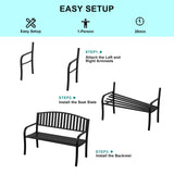 50" Heavy Duty Outdoor Bench, Wrought Iron Weatherproof Garden Bench Black Metal Patio Bench for Park Proch Yard 880lbs Maemttes