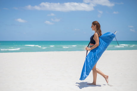 AMMSUN 7.5ft Heavy Duty HIGH Wind Beach Umbrella Commercial Grade Patio Beach Umbrella with Air Vent Ash Wood Pole & Carry Bag Upf 50+ Protection for Patio Garden Beach Pool Backyard Blue AMMSUN