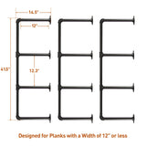 HITOMEN Industrial Iron Pipe Shelves, 3 Set 4-Tier 41.5" Tall 12" Depth, DIY Open Bookshelf Bookcase, Wall Mounted Vintage Retro Shelving, Rustic Farmhouse Pantry Kitchen Storage, Black Shelf Brackets HITOMEN