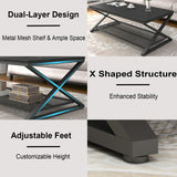 LVB Black Coffee Table, Wood Metal 2 Tier Center Tables with Storage Shelf, Modern Rectangular Concrete Tea Table for Living Room, Wooden Middle Cocktail Table for Office Bedroom, 47 inch, Black Oak LVB