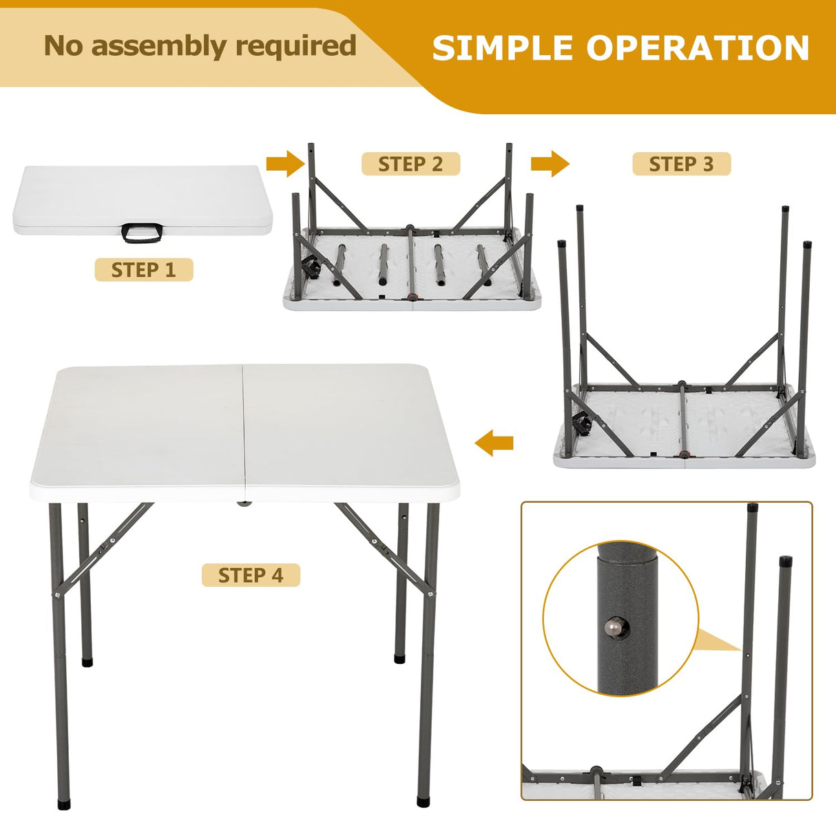 34" Square Plastic Folding Card Table, Portable Outdoor Dining Table with Collapsible Legs and Carrying Handle,Plastic Tables for Camping,Picnic, Office, Party, White PayLessHere