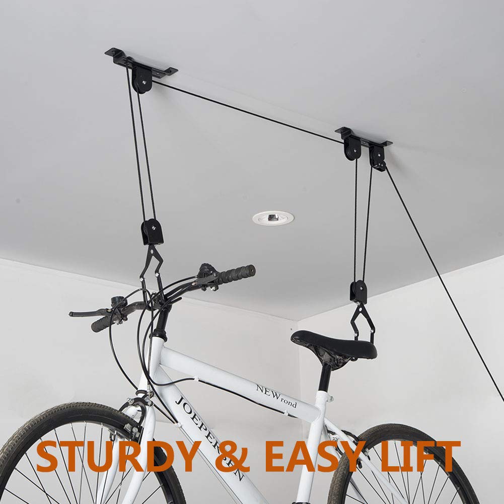 Wallmaster Ceiling Bike Mount Hanger, Bike Ceiling Lift Hoist, Bike Pulley System for Garage, Indoor Bicycle Hooks, 2 pack Wallmaster