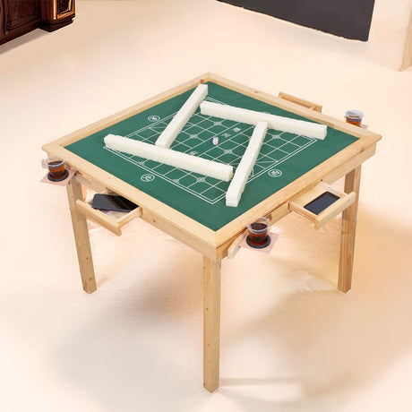 MEIMAI Foldable Mahjong Table, 35" Multifunction Card Table with 4 Cup Holder and 4 Fdrawers, Square Game Table for Mahjong, Poker Blackjack,Natural MEIMAI