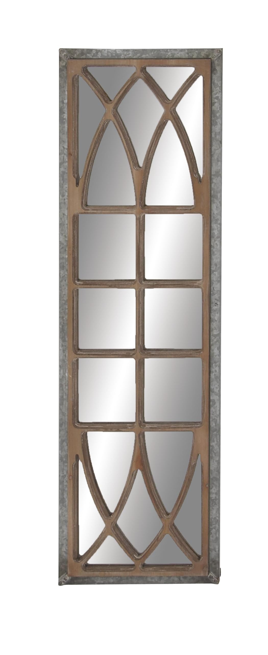 Deco 79 Wood Room Wall Mirror Window Pane Inspired Entryway Mirror, Wall Mounted Mirror 15" x 1" x 52", Brown Deco 79