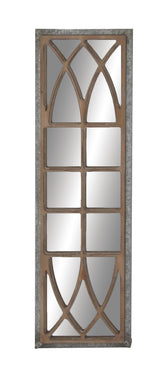 Deco 79 Wood Room Wall Mirror Window Pane Inspired Entryway Mirror, Wall Mounted Mirror 15" x 1" x 52", Brown Deco 79