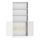 holzart 75" Tall Bookcase with Doors, 5 Tier Large Bookshelf with Cabinet, Standing Wood Display Book Shelf for Living Room, Office, Library with Doors, White holzart