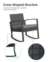 Noelse 3 Piece Wicker Patio Furniture Set, Outdoor Rocking Chairs, Outdoor Furniture with Table & Cushions, Patio Chairs Balcony Porch Furniture, Gray Noelse
