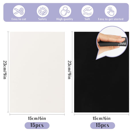 30 Pcs 6×9 Inch 3mm EVA Puffy Foam Sheets – High-Density Embroidery Foam for 3D Crafts, Sewing, Cosplay Costumes, Quilting, Hats & DIY Projects MANOPAWS