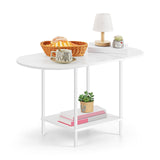 OYEAL White Coffee Table for Living Room, Small Oval Coffee Table with Storage and Wood Tabletop, Mid Century Round Center Table for Small Space, Home Office OYEAL