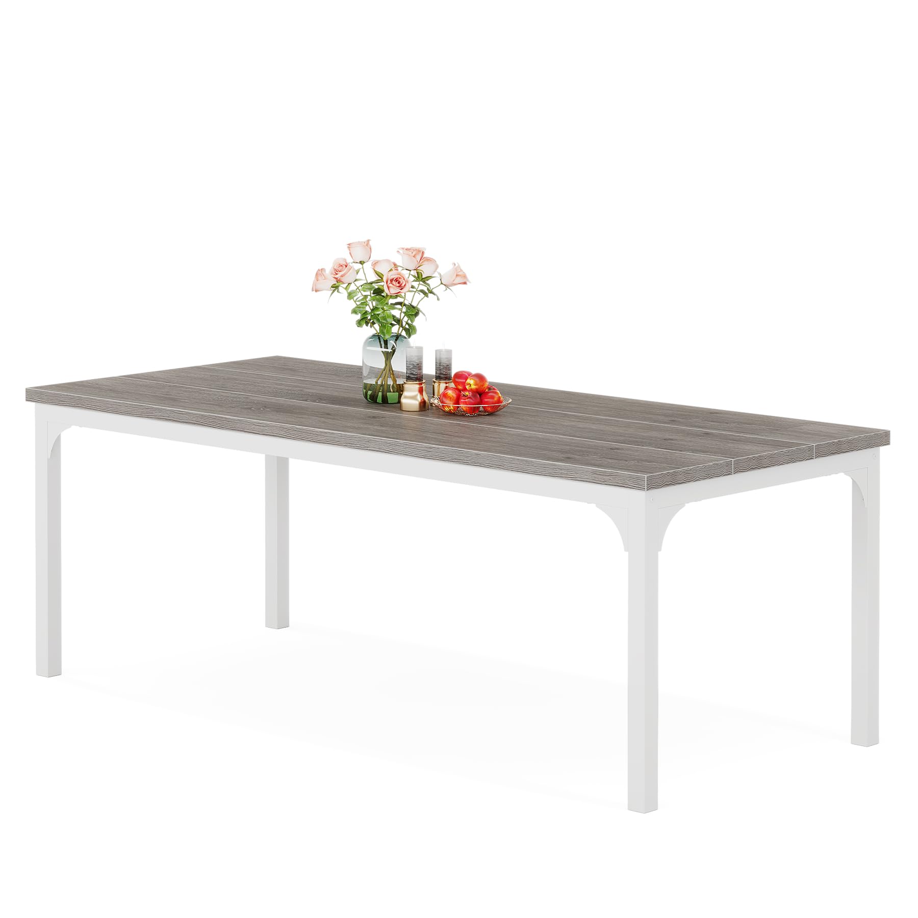 Tribesigns Farmhouse Dining Table for 6-8, 70.9 Inch Rectangular Wood Kitchen Table with Heavy Duty Metal Legs, Industrial Dinner Table for Dining Room, Living Room, Grey and White - WoodArtSupply