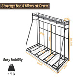 Kapler Bike Stand Rack - 4-Bicycle Floor Parking with Storage Basket & Anti-Slip Base for Garage Backyard Indoor & Outdoor Use - Fits Mountain Road & Hybrid Bikes Kapler