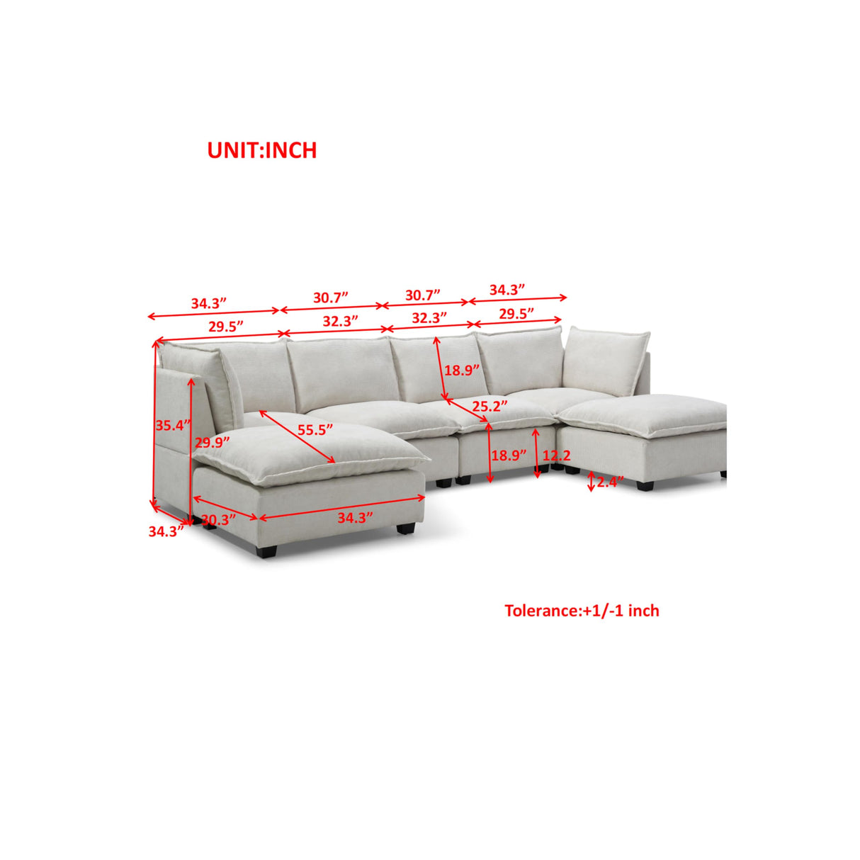 6 Seater Oversized Modular Sectional Sofa Couch, Down Filled U / L Shaped Free Combination Convertible Sofa&Couch with Movable Ottomans and Thicked Cushions for Living Room Apartment ,Linen Fabric Eafurn