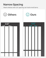 SONGMICS 3-Tier Metal Storage Rack with Wheels, Mesh Shelving Unit with X Side Frames, 23.6-Inch Width, for Entryway, Kitchen, Living Room, Bathroom, Industrial Style, Black UBSC163B01 SONGMICS