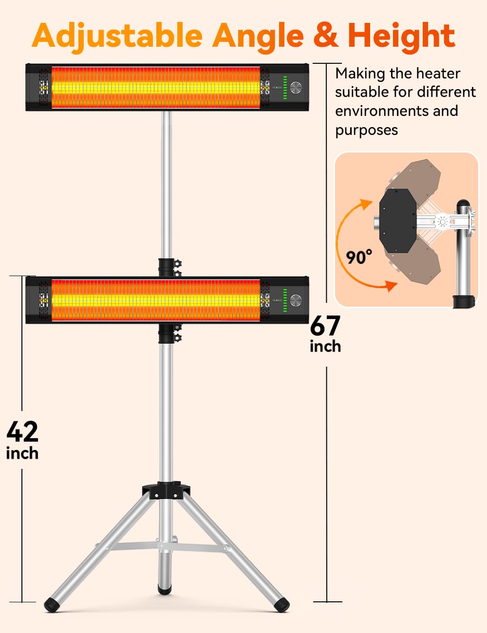 BALKO Outdoor Heaters for Patio, 9 Heating Levels, IP65 Waterproof Patio Heaters for Outdoor Use, 1500W Electric Heating Covers 400Sq.ft, 9H Timer, Tip-Over & Overheat Protection, 20FT Remote Control BALKO