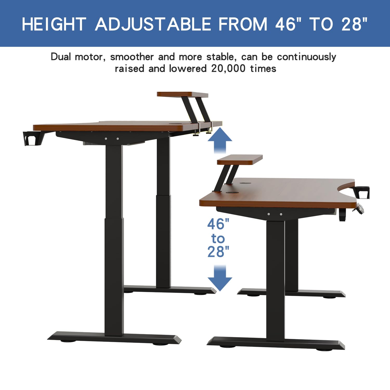 bilbil Dual Motor Electric Standing Desk with Drawer, 63x30 Inches Adjustable Height Sit Stand Up Desk with Storage Shelf, Home Office Desk Computer Workstation with Dark Walnut Top/Black Fra - WoodArtSupply