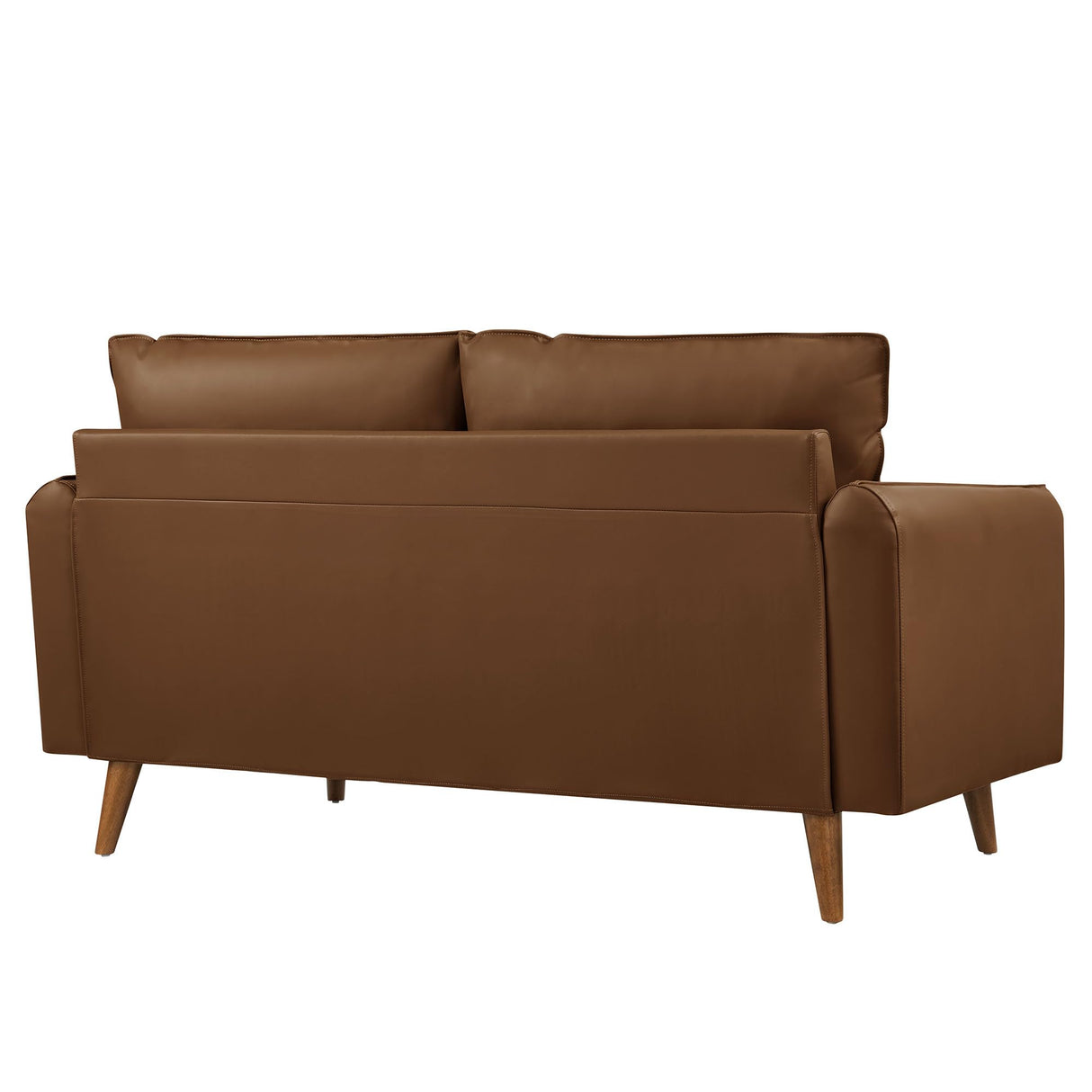 Modway Revive 59 Inch Faux Leather Loveseat in Brown – Mid Century Modern Upholstered Loveseat with Gold Legs - Small Space Sofa for Living Room, Office, or Apartment Modway