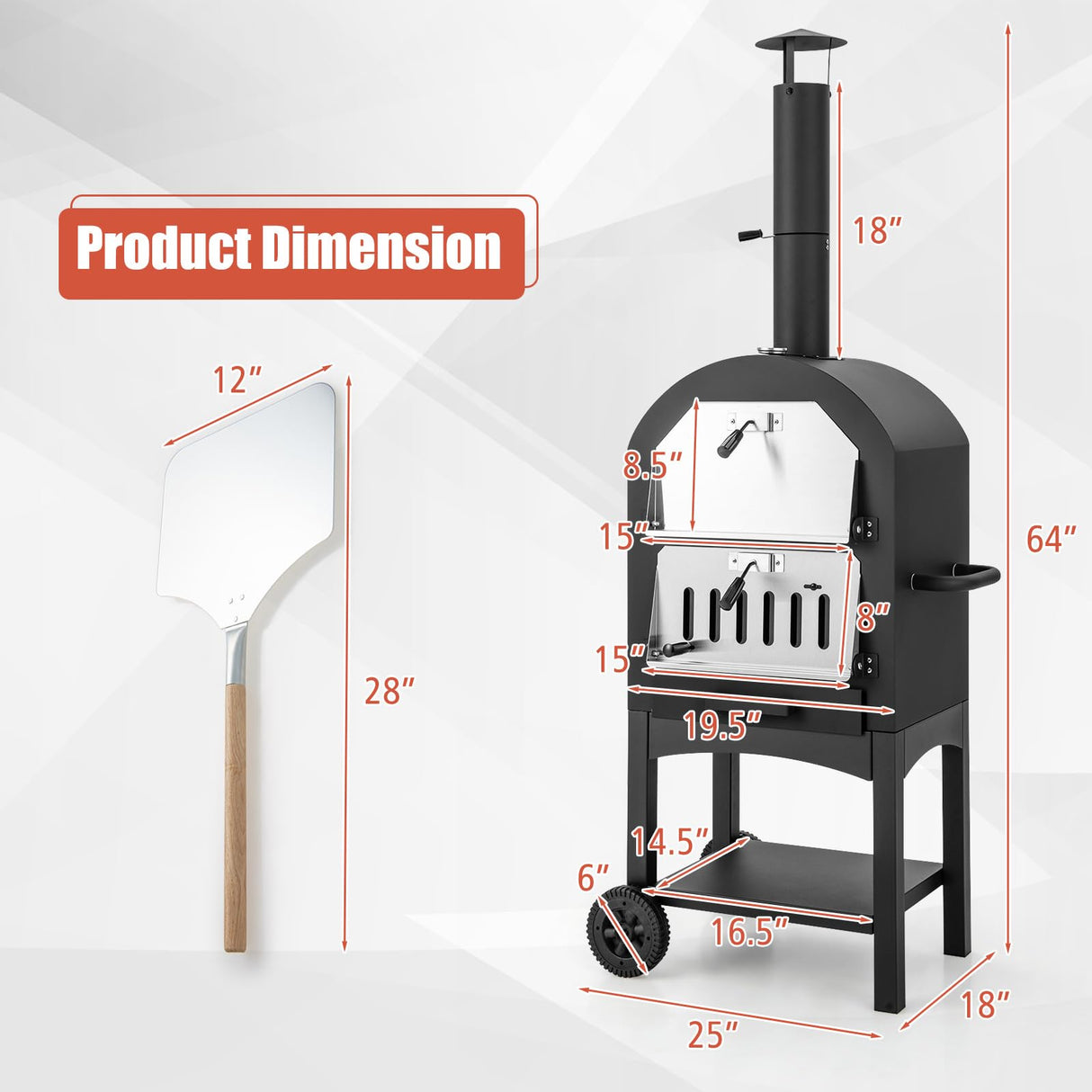 Giantex Pizza Oven Outdoor, Wood Fired Pizza Oven with Pizza Stone, Pizza Peel, Waterproof Cover, Cooking Grids, Pizza Maker with Wheels for Outside Camping Backyard Party (64 Inch) Giantex